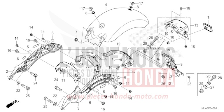 KOTFLUEGEL, HINTEN von CMX 1100 "Rebel" ACHILLES BLACK METALLIC-U (NH124) von 2021